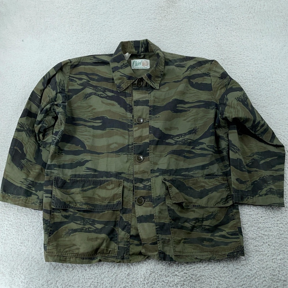Vintage Chief Water Repellent Hunting Jacket Mens Large Green‎ Tiger Stripe Camo